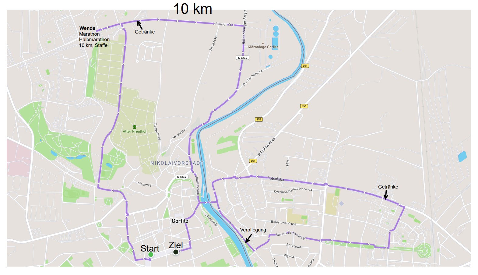 Streckenplan: 10-km-Lauf und Walking