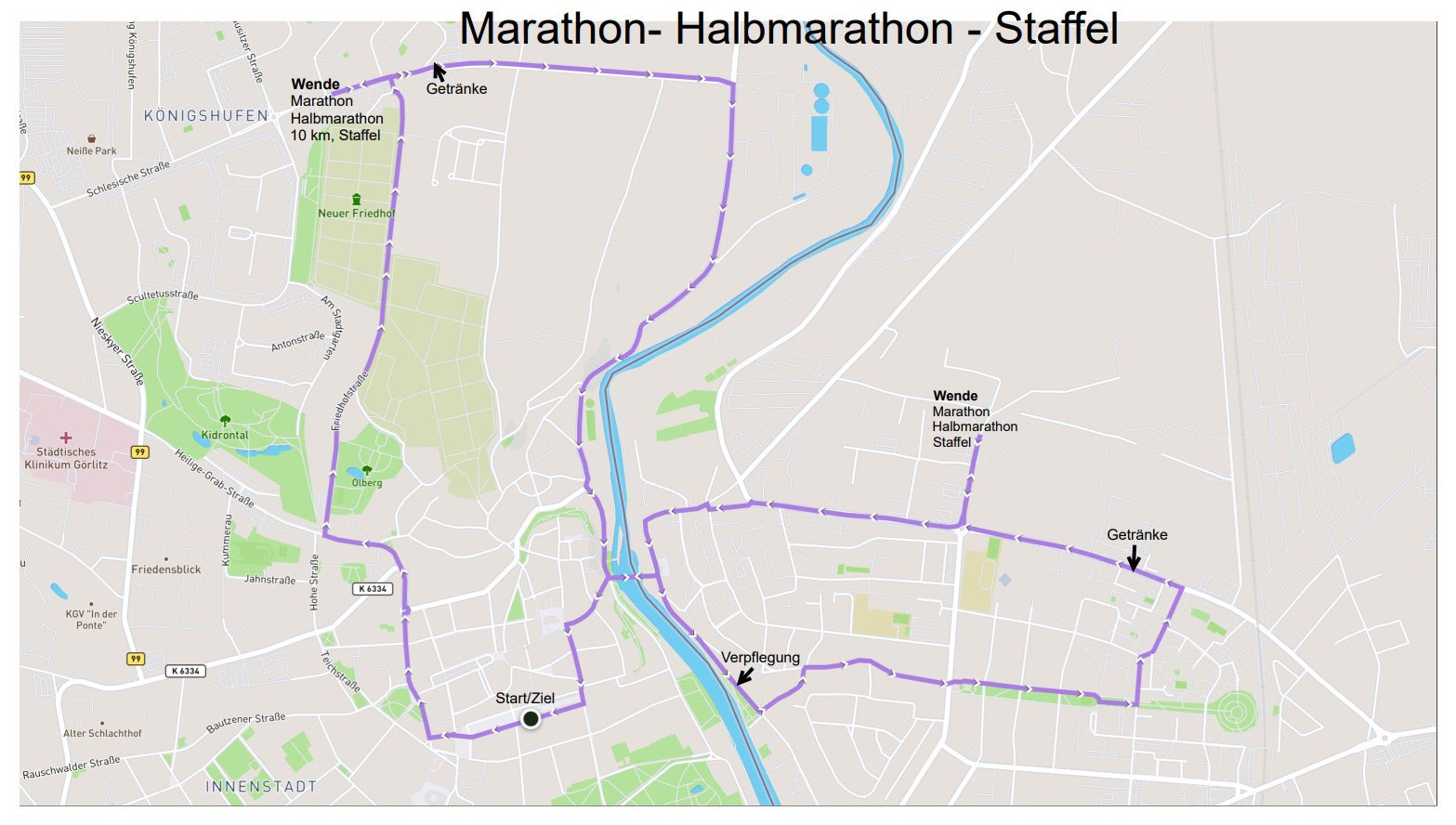 Streckenplan: Marathon und Marathonstaffel